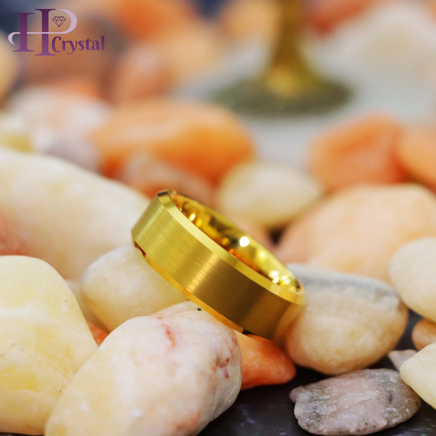 Brush Polished Yellow Gold IP Plated Center & Shiny Beveled Edge Tungsten Ring