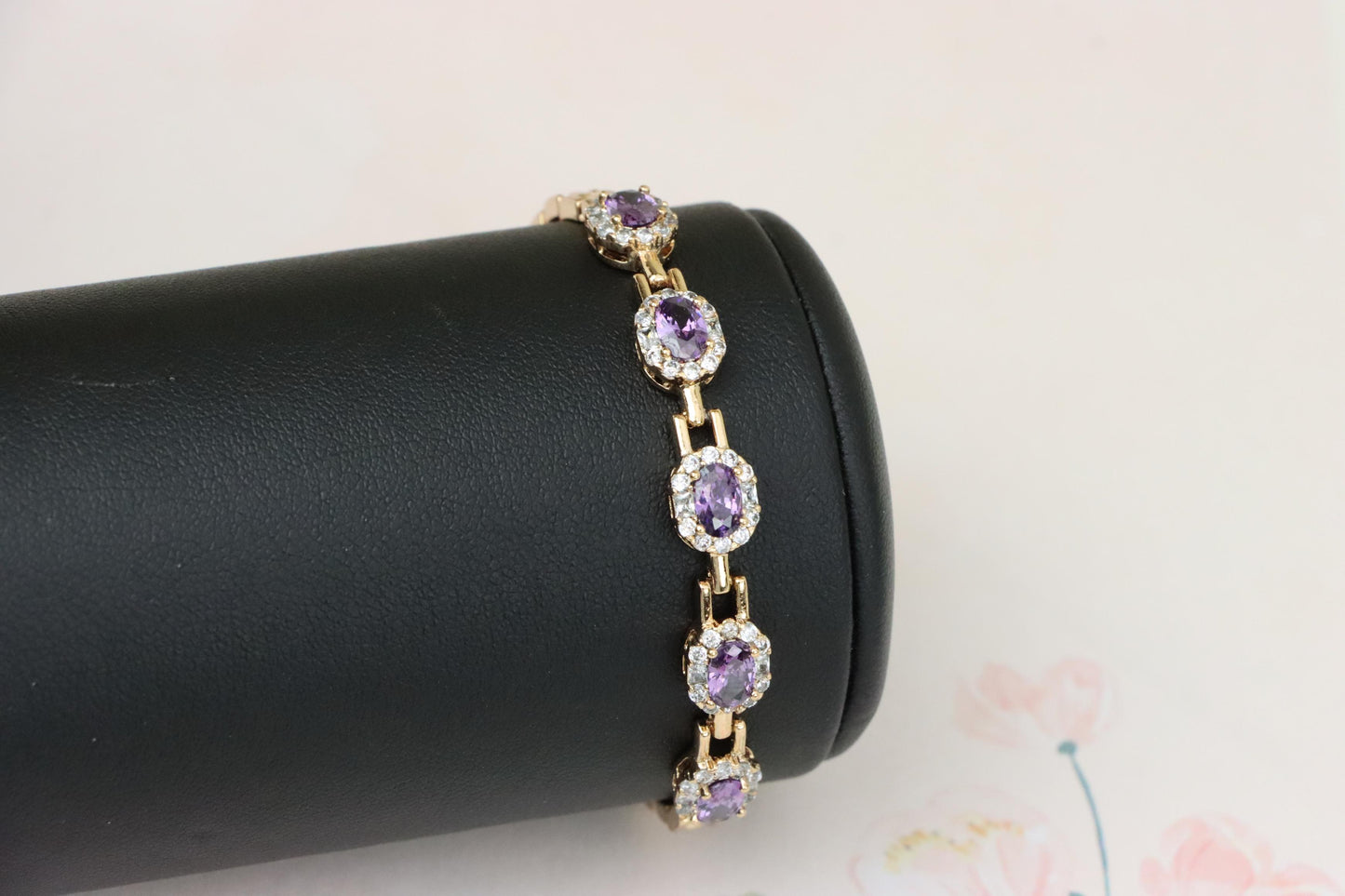Rose Gold Bracelet with Purple Stones and Halo CZ Accents, XPBL1010 (2101-9)