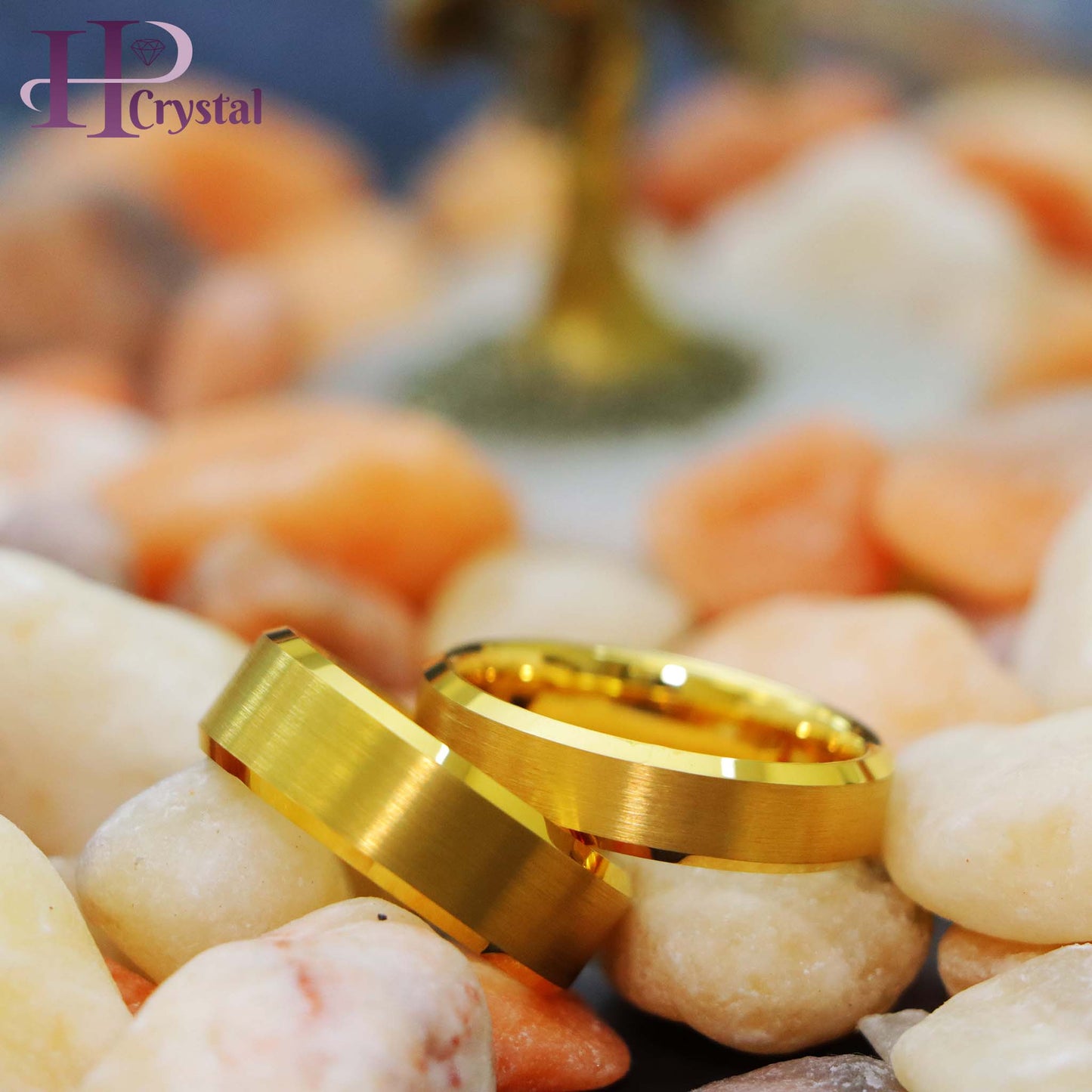 Brush Polished Yellow Gold IP Plated Center & Shiny Beveled Edge Tungsten Ring