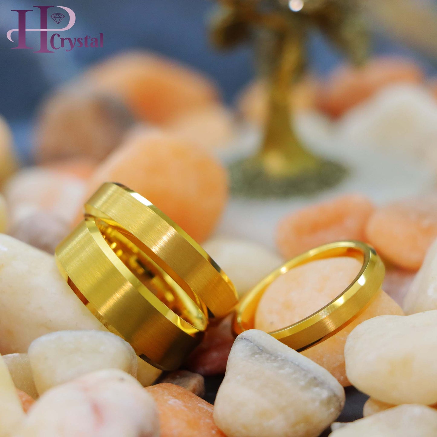 Brush Polished Yellow Gold IP Plated Center & Shiny Beveled Edge Tungsten Ring