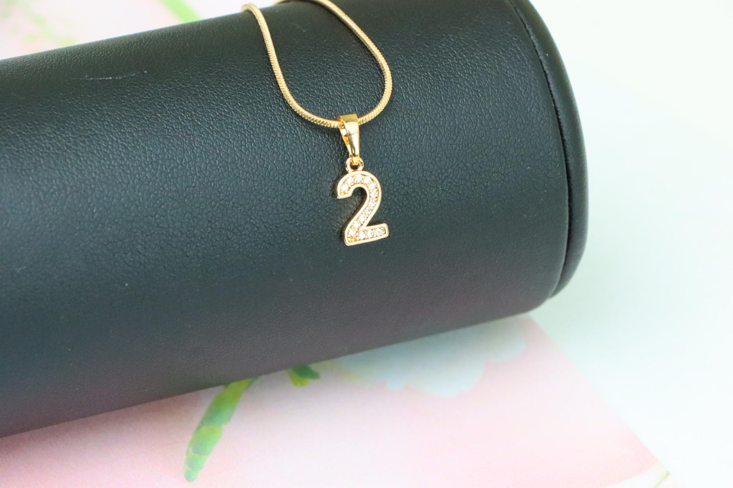 Rose Gold Number 2 Pendant with Crystals – 18K Gold Plated Charm, XPPT1342 (2132-8)