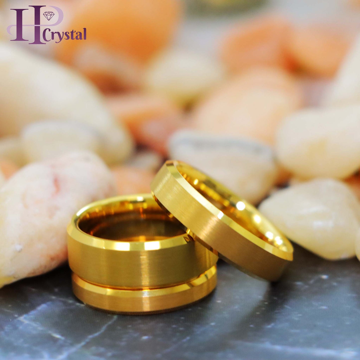 Brush Polished Yellow Gold IP Plated Center & Shiny Beveled Edge Tungsten Ring
