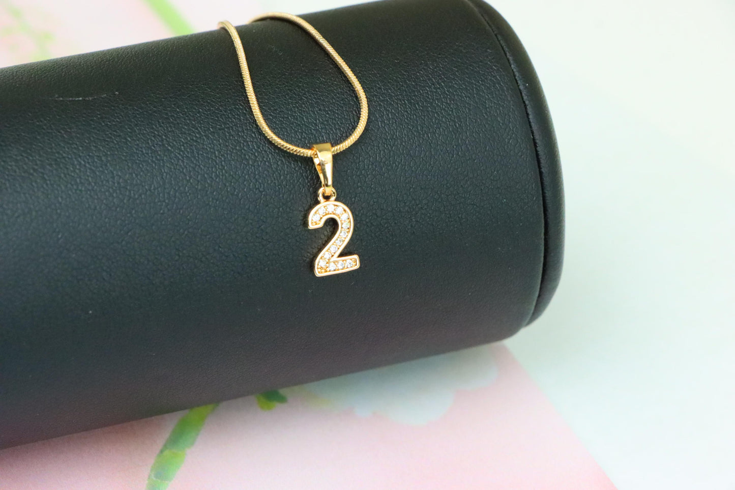 Rose Gold Number 2 Pendant with Crystals – 18K Gold Plated Charm, XPPT1342 (2132-8)
