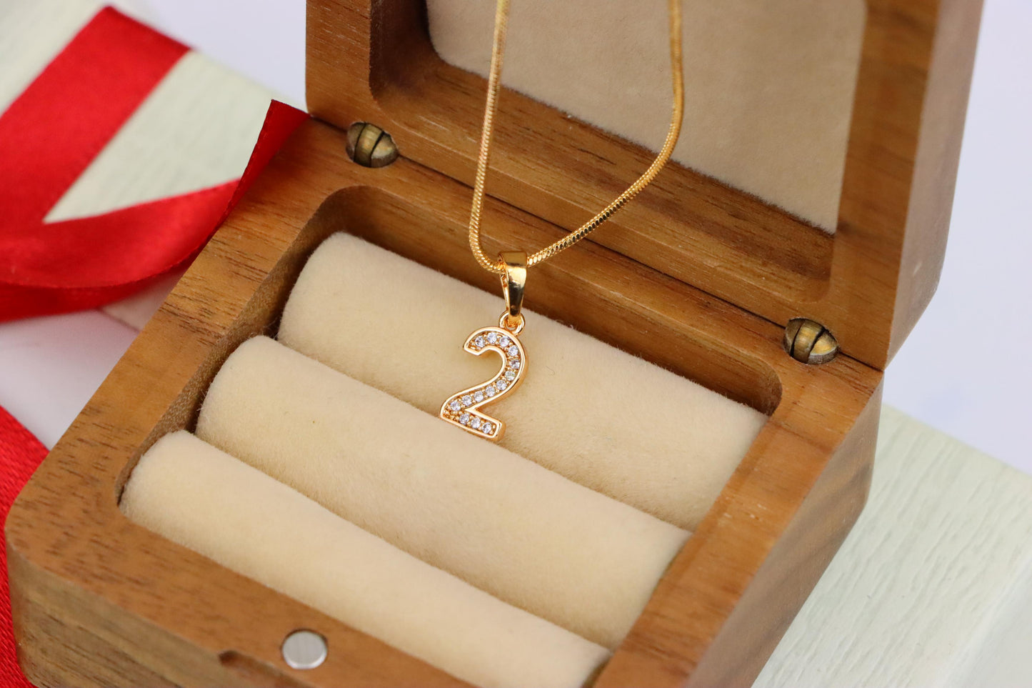 Rose Gold Number 2 Pendant with Crystals – 18K Gold Plated Charm, XPPT1342 (2132-8)