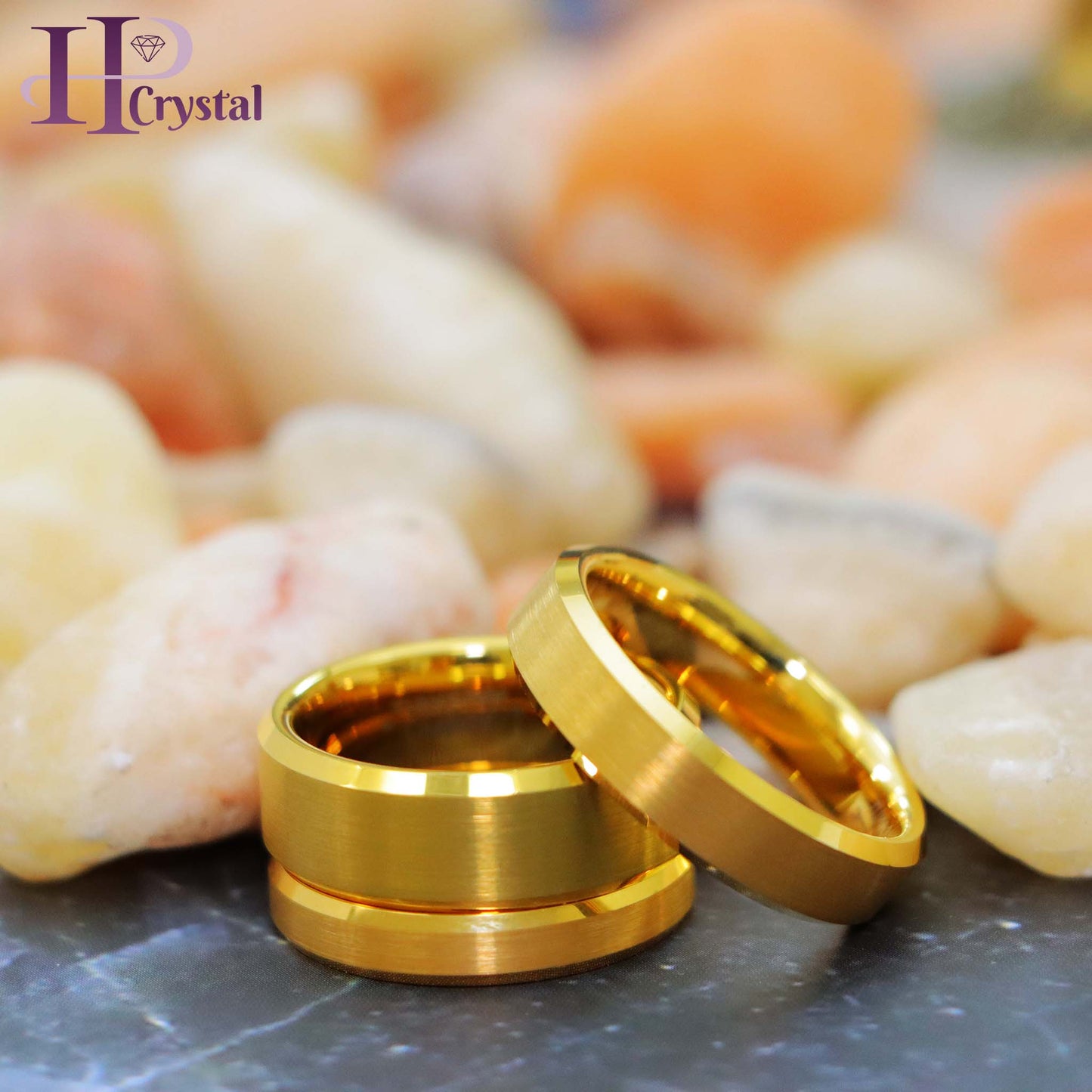 Brush Polished Yellow Gold IP Plated Center & Shiny Beveled Edge Tungsten Ring