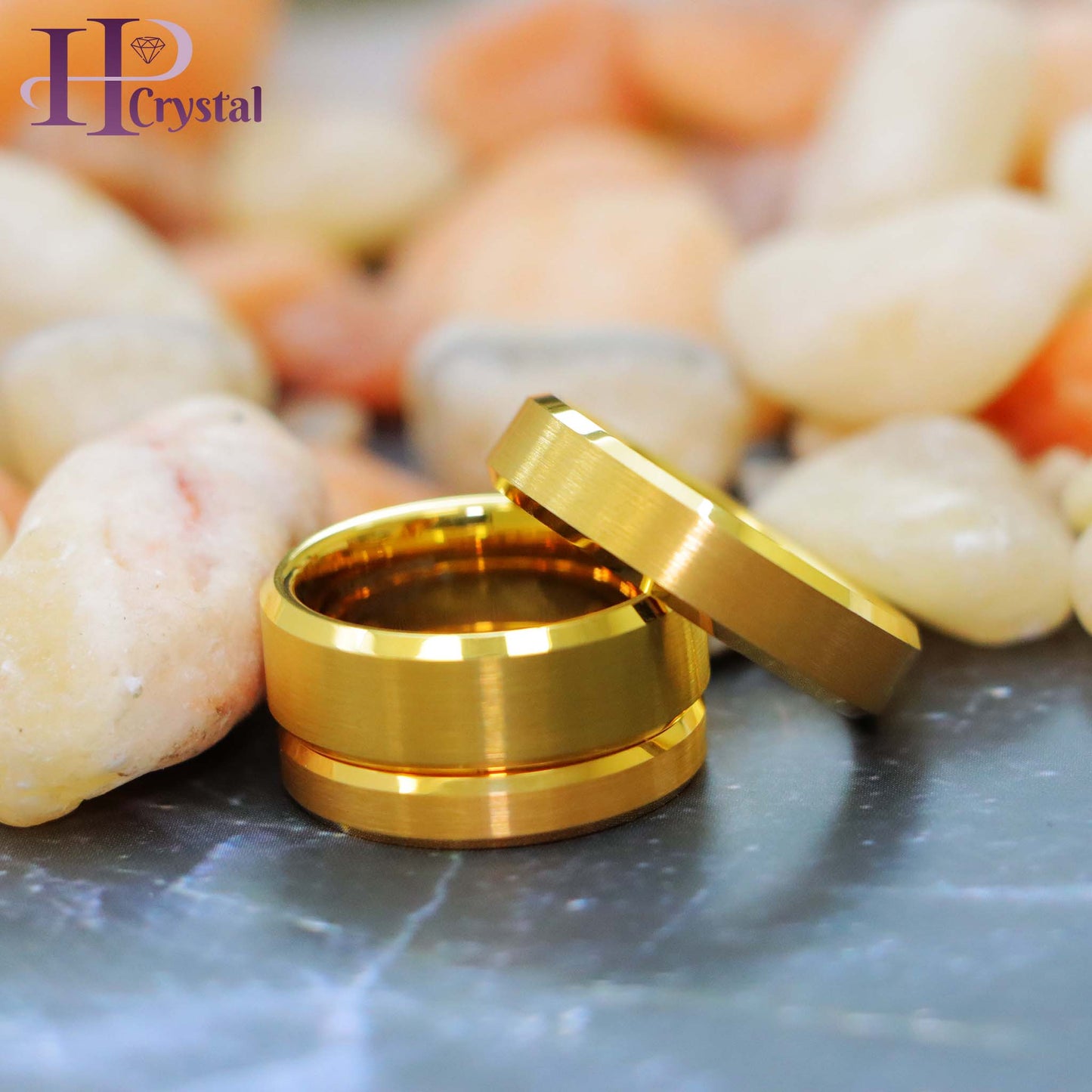 Brush Polished Yellow Gold IP Plated Center & Shiny Beveled Edge Tungsten Ring
