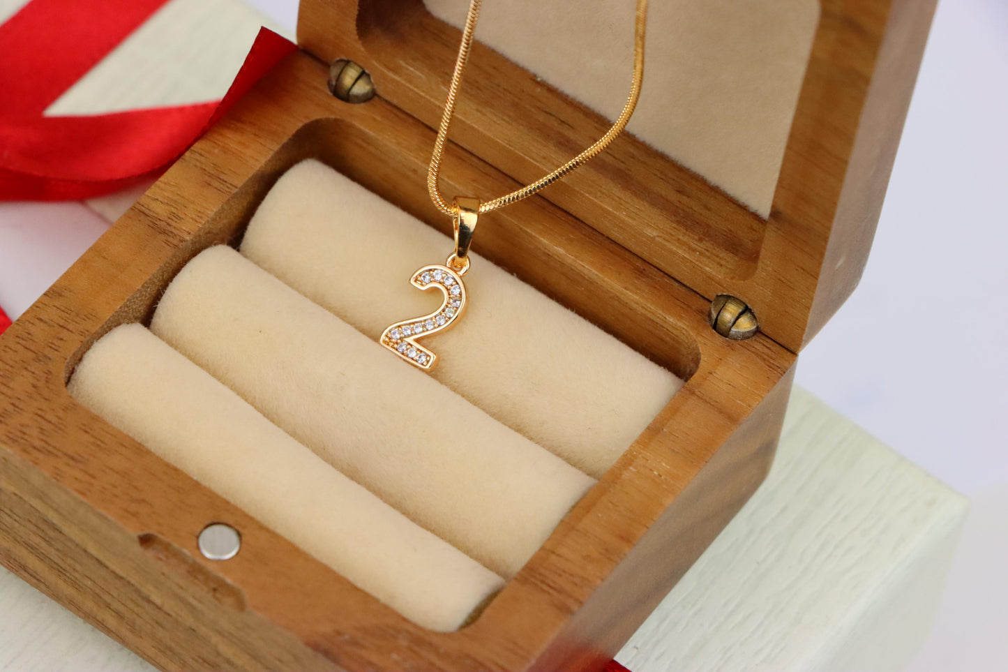 Rose Gold Number 2 Pendant with Crystals – 18K Gold Plated Charm, XPPT1342 (2132-8)