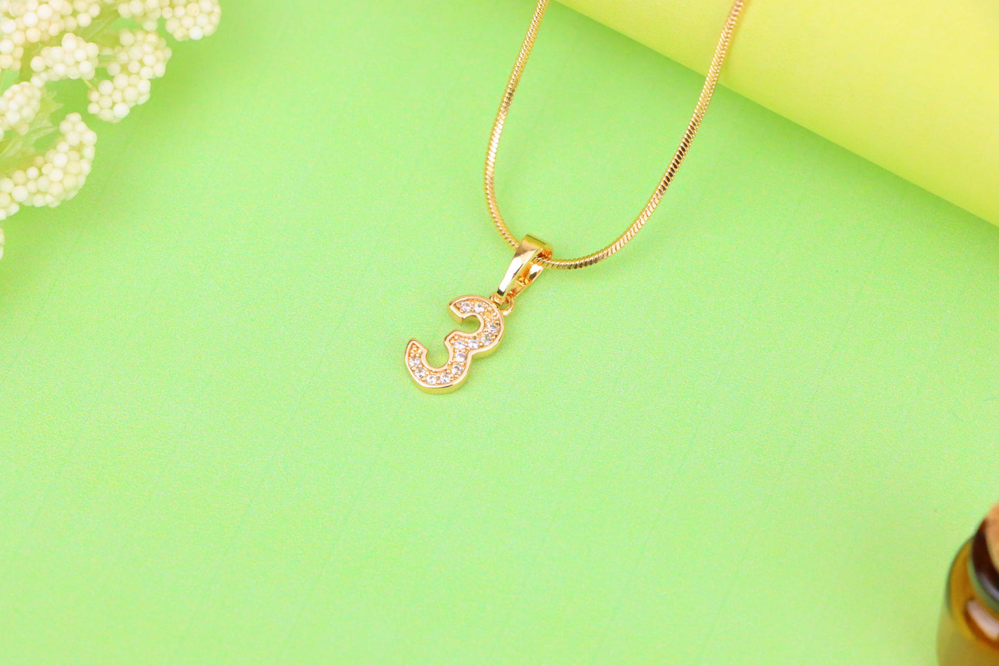 Rose Gold Number 3 Pendant with Crystals – 18K Gold Plated Charm, XPPT1343 (2132-8)