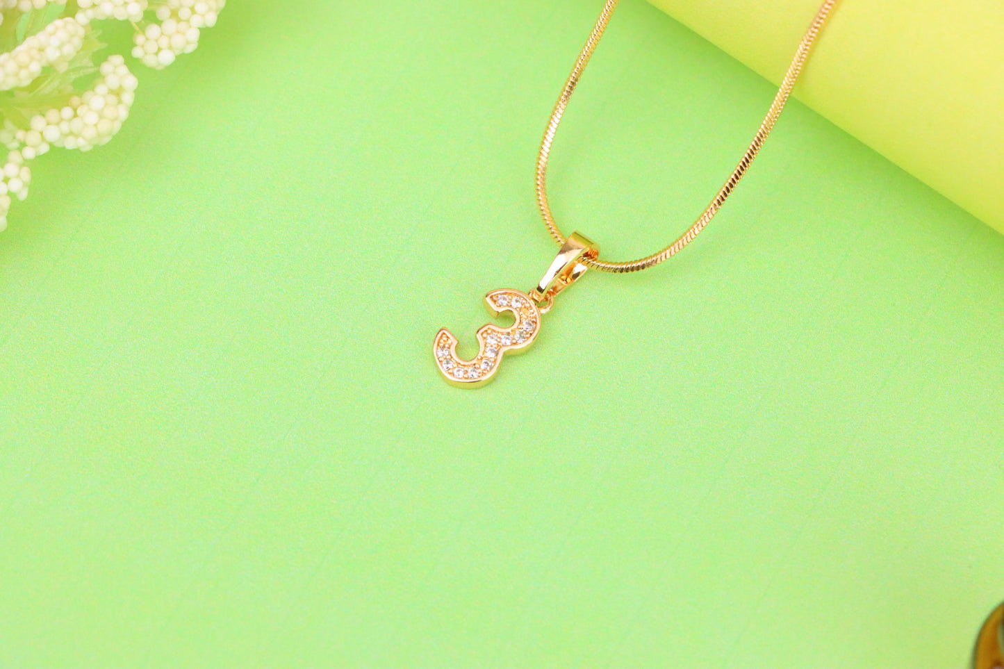 Rose Gold Number 3 Pendant with Crystals – 18K Gold Plated Charm, XPPT1343 (2132-8)