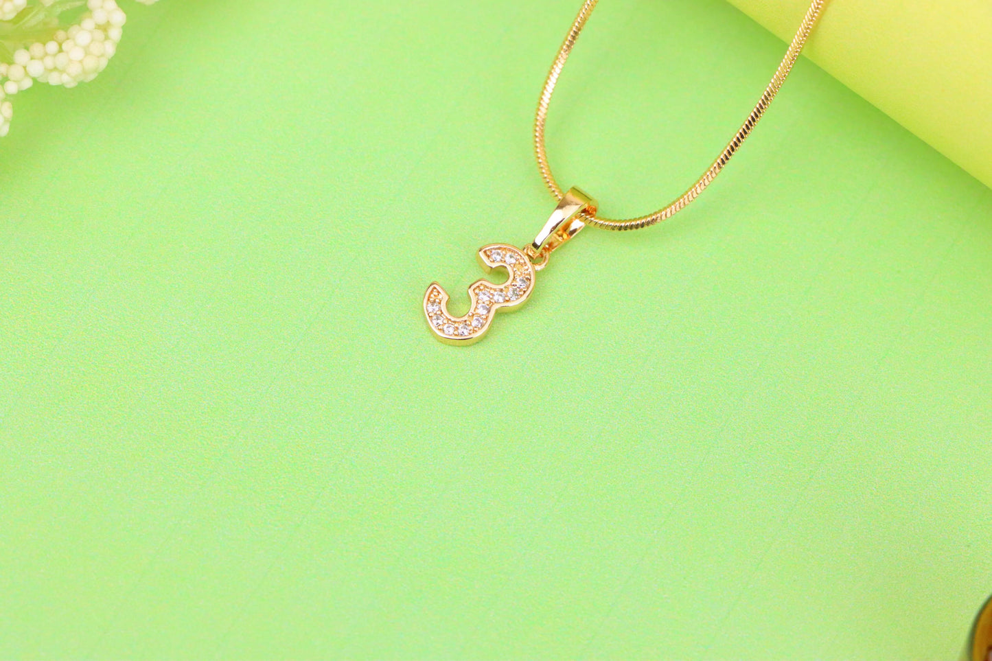 Rose Gold Number 3 Pendant with Crystals – 18K Gold Plated Charm, XPPT1343 (2132-8)