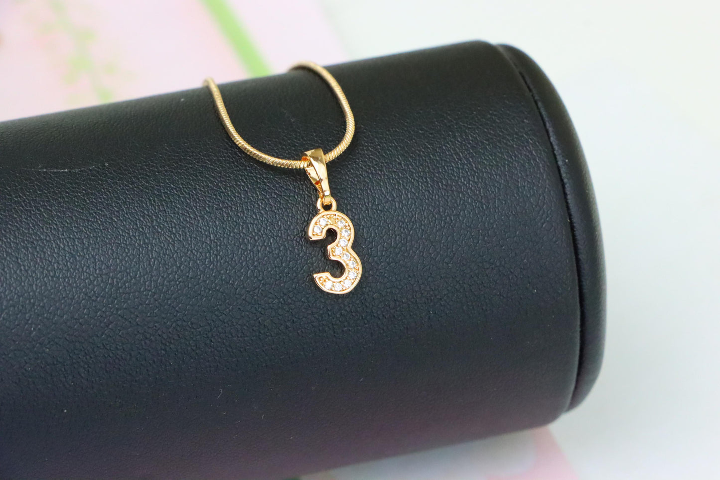 Rose Gold Number 3 Pendant with Crystals – 18K Gold Plated Charm, XPPT1343 (2132-8)