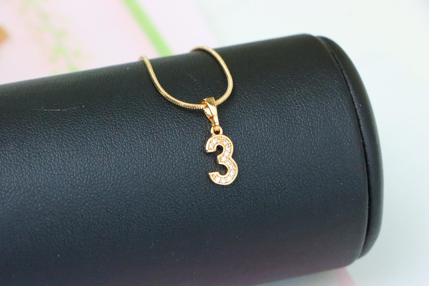 Rose Gold Number 3 Pendant with Crystals – 18K Gold Plated Charm, XPPT1343 (2132-8)