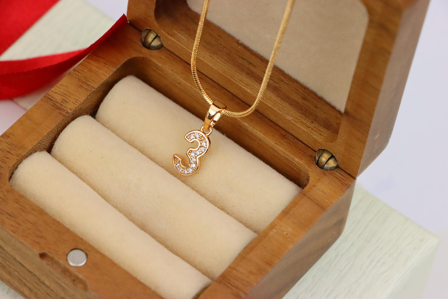 Rose Gold Number 3 Pendant with Crystals – 18K Gold Plated Charm, XPPT1343 (2132-8)