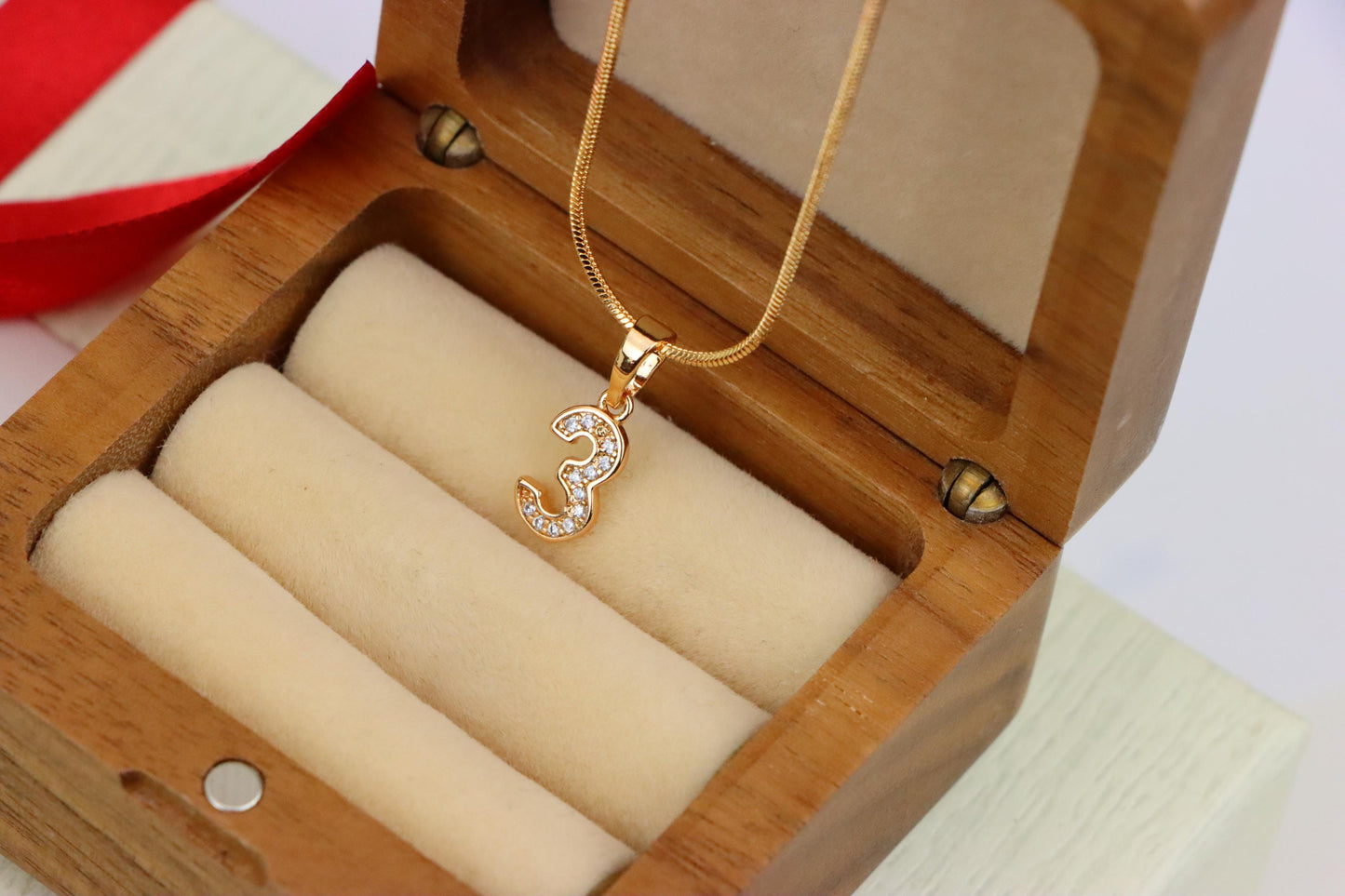 Rose Gold Number 3 Pendant with Crystals – 18K Gold Plated Charm, XPPT1343 (2132-8)