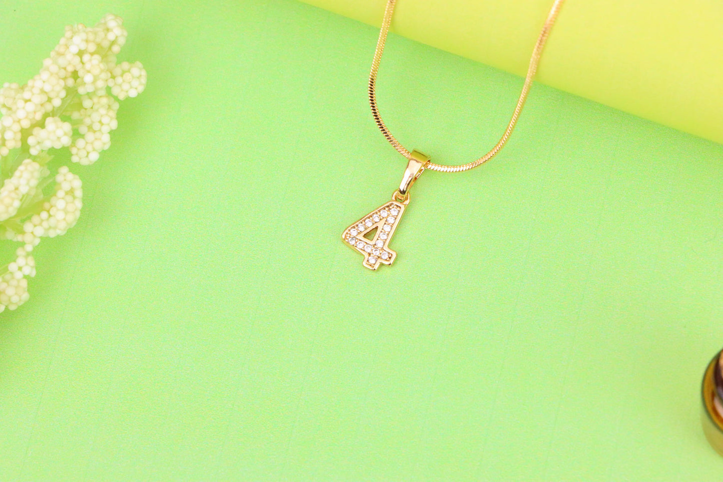 Rose Gold Number 4 Pendant with Crystals – 18K Gold Plated Charm, XPPT1344 (2132-8)