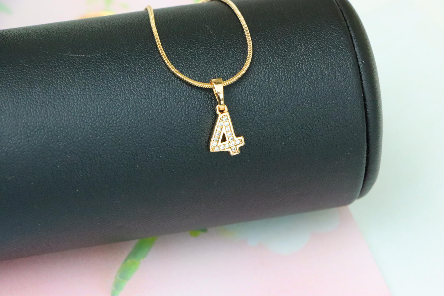 Rose Gold Number 4 Pendant with Crystals – 18K Gold Plated Charm, XPPT1344 (2132-8)