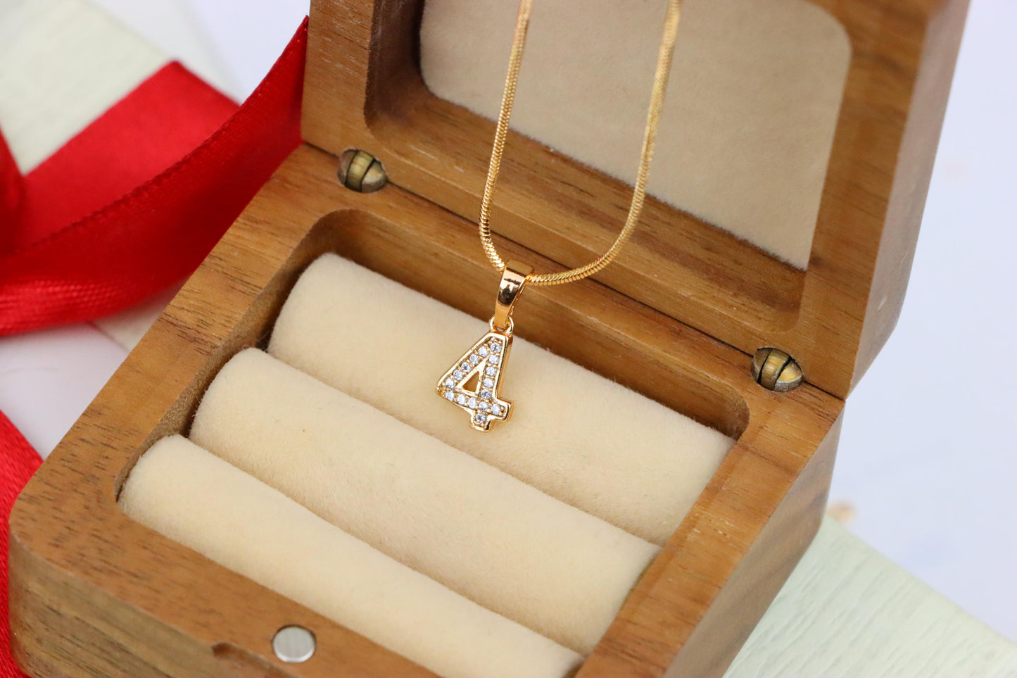 Rose Gold Number 4 Pendant with Crystals – 18K Gold Plated Charm, XPPT1344 (2132-8)