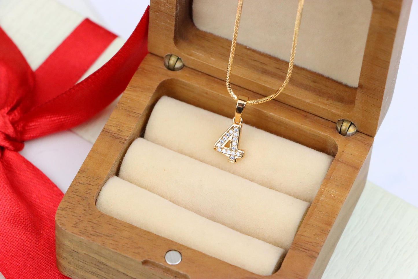 Rose Gold Number 4 Pendant with Crystals – 18K Gold Plated Charm, XPPT1344 (2132-8)