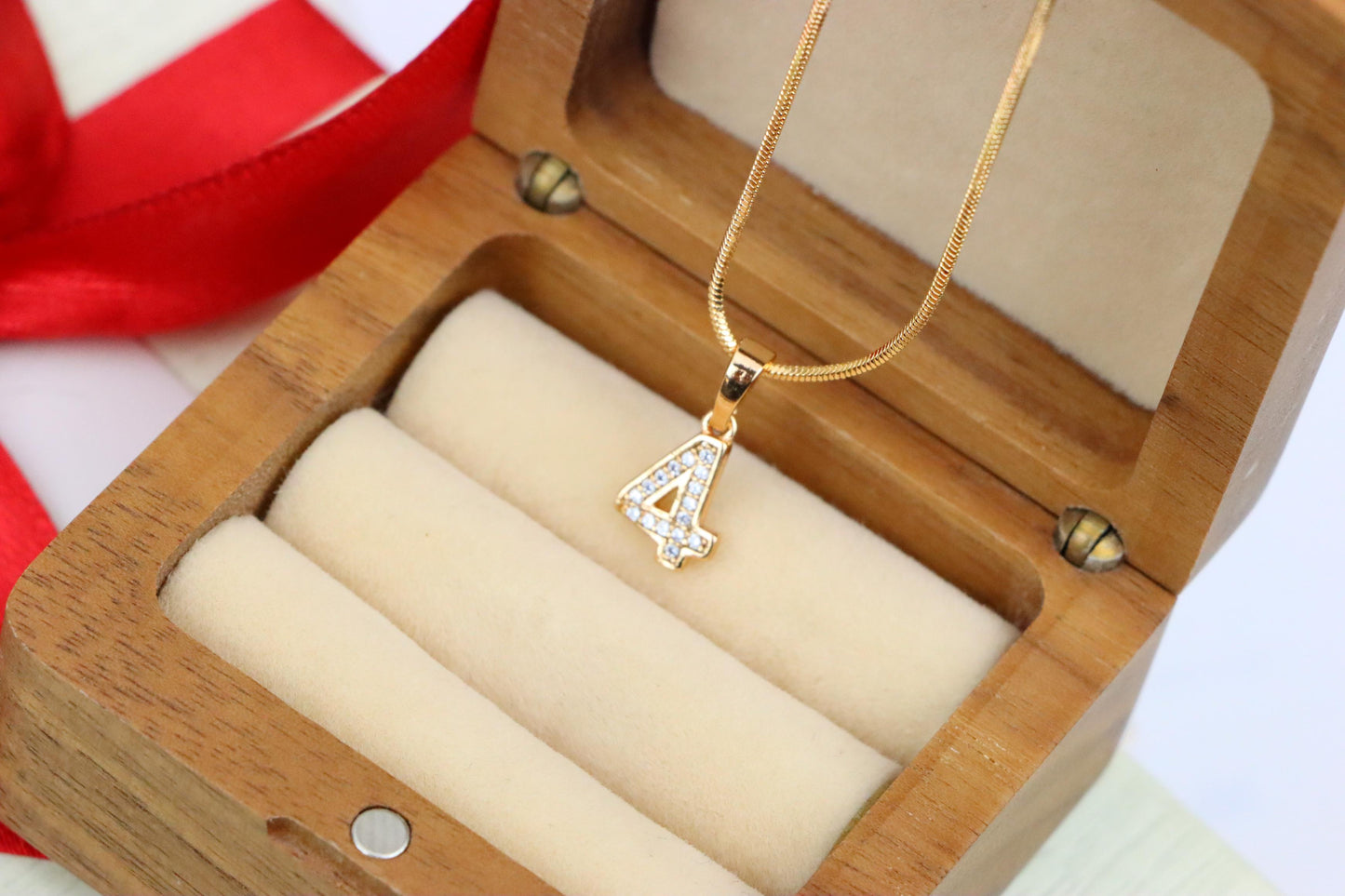 Rose Gold Number 4 Pendant with Crystals – 18K Gold Plated Charm, XPPT1344 (2132-8)