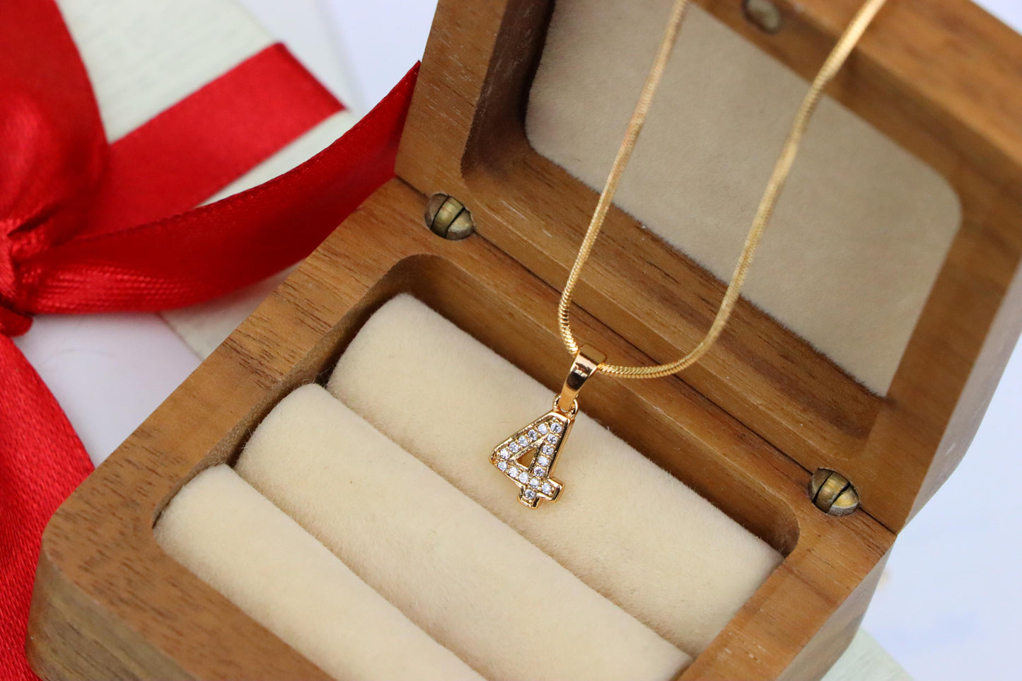 Rose Gold Number 4 Pendant with Crystals – 18K Gold Plated Charm, XPPT1344 (2132-8)