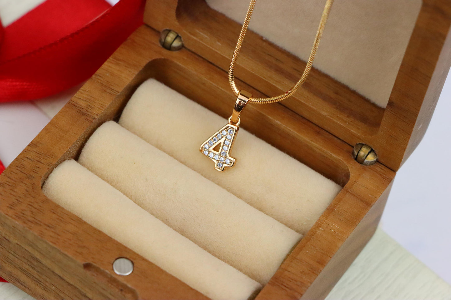 Rose Gold Number 4 Pendant with Crystals – 18K Gold Plated Charm, XPPT1344 (2132-8)