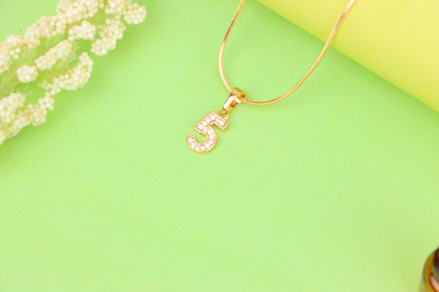 Rose Gold Number 5 Pendant with Crystals – 18K Gold Plated Charm, XPPT1345 (2132-8)