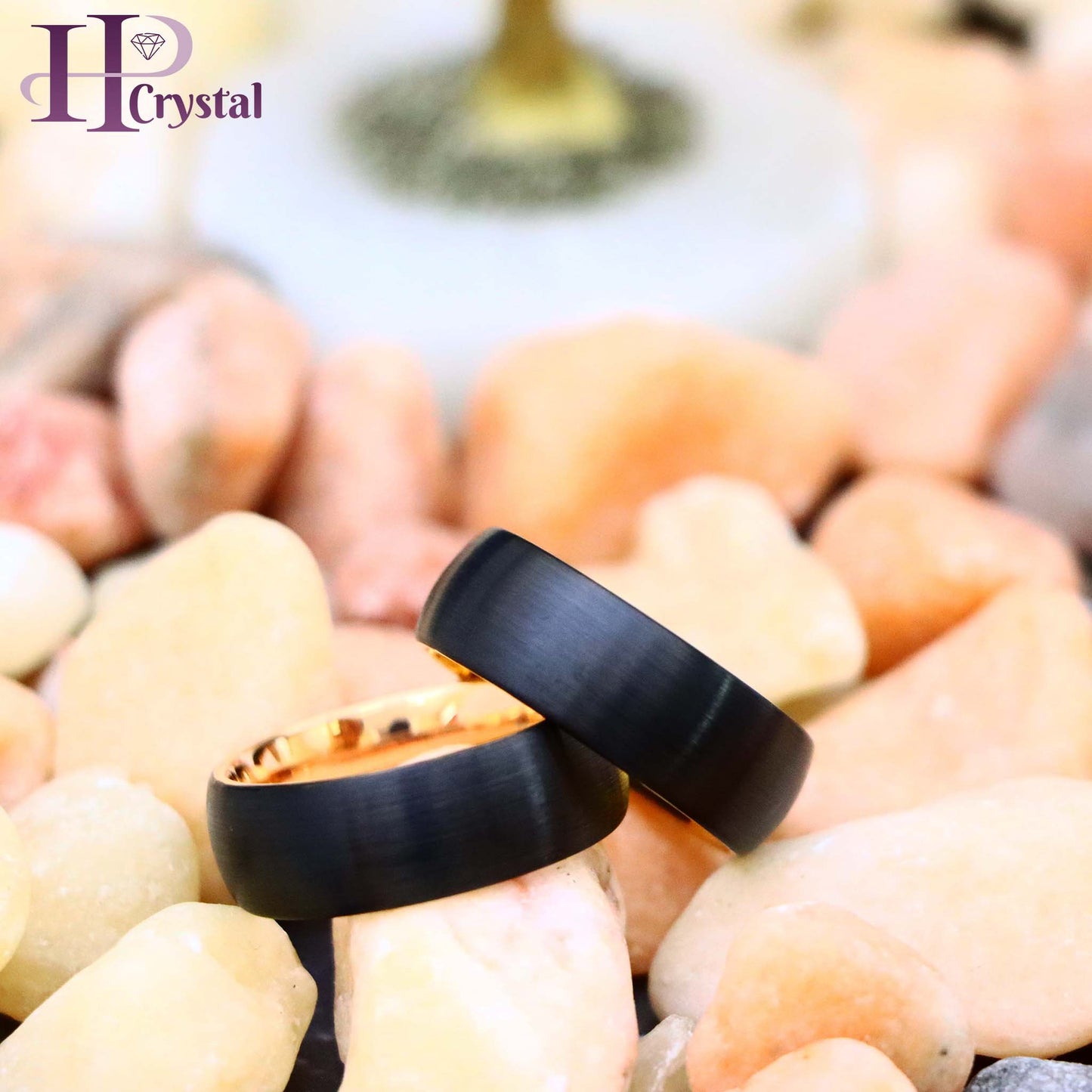 Domed Yellow Gold IP Plated Inside & Black IP Plated Brushed Center Tungsten Ring