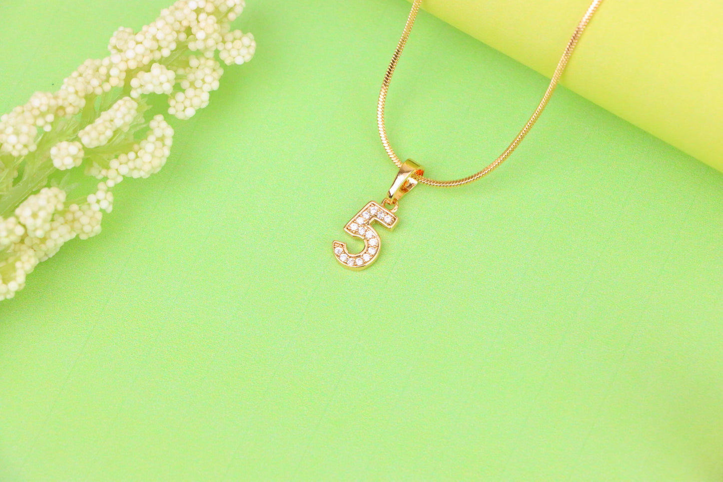 Rose Gold Number 5 Pendant with Crystals – 18K Gold Plated Charm, XPPT1345 (2132-8)