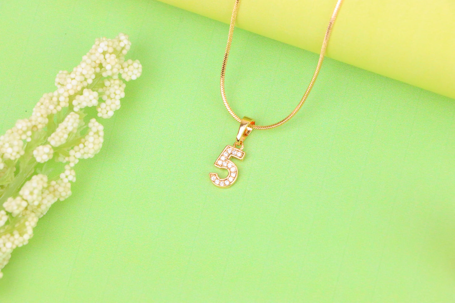 Rose Gold Number 5 Pendant with Crystals – 18K Gold Plated Charm, XPPT1345 (2132-8)