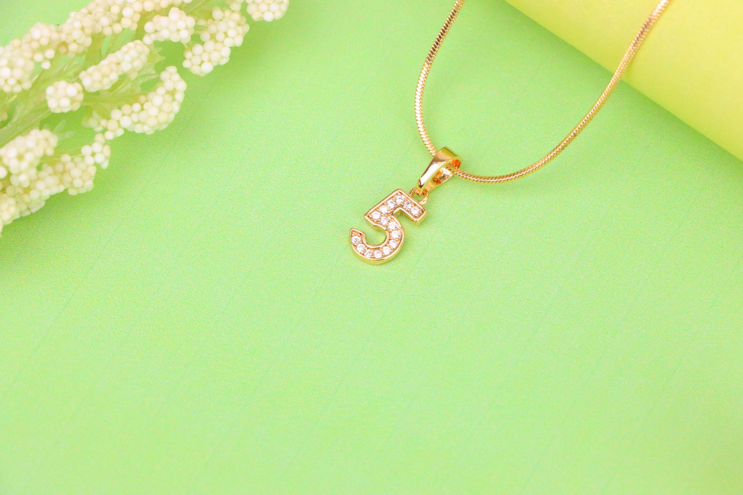 Rose Gold Number 5 Pendant with Crystals – 18K Gold Plated Charm, XPPT1345 (2132-8)