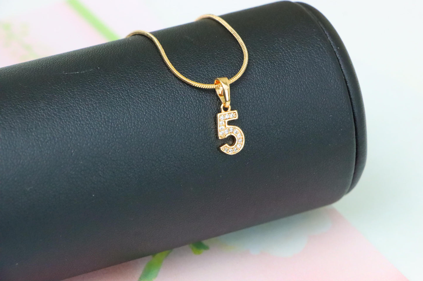 Rose Gold Number 5 Pendant with Crystals – 18K Gold Plated Charm, XPPT1345 (2132-8)
