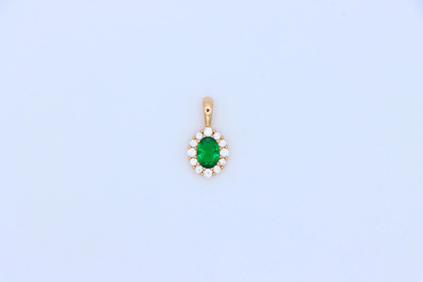 Emerald Green Oval Pendant with Halo in Gold-Plated Brass Finish, XPPT1813 (2153-4)