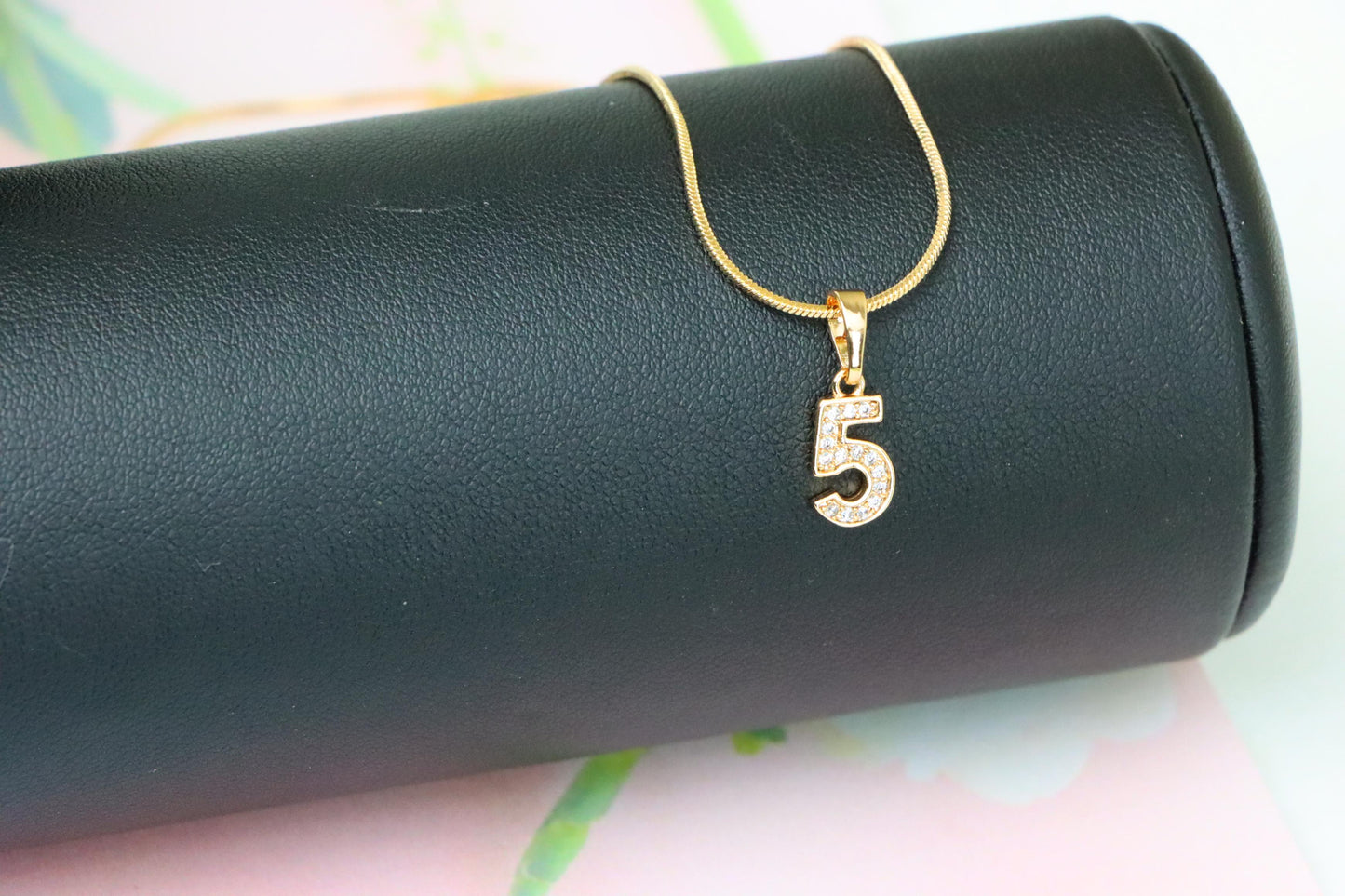 Rose Gold Number 5 Pendant with Crystals – 18K Gold Plated Charm, XPPT1345 (2132-8)