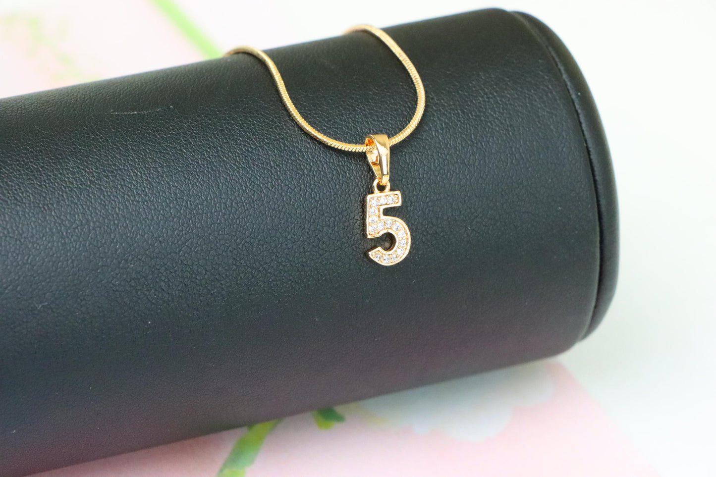 Rose Gold Number 5 Pendant with Crystals – 18K Gold Plated Charm, XPPT1345 (2132-8)