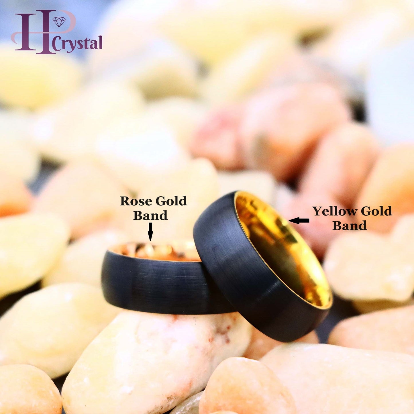 Domed Yellow Gold IP Plated Inside & Black IP Plated Brushed Center Tungsten Ring