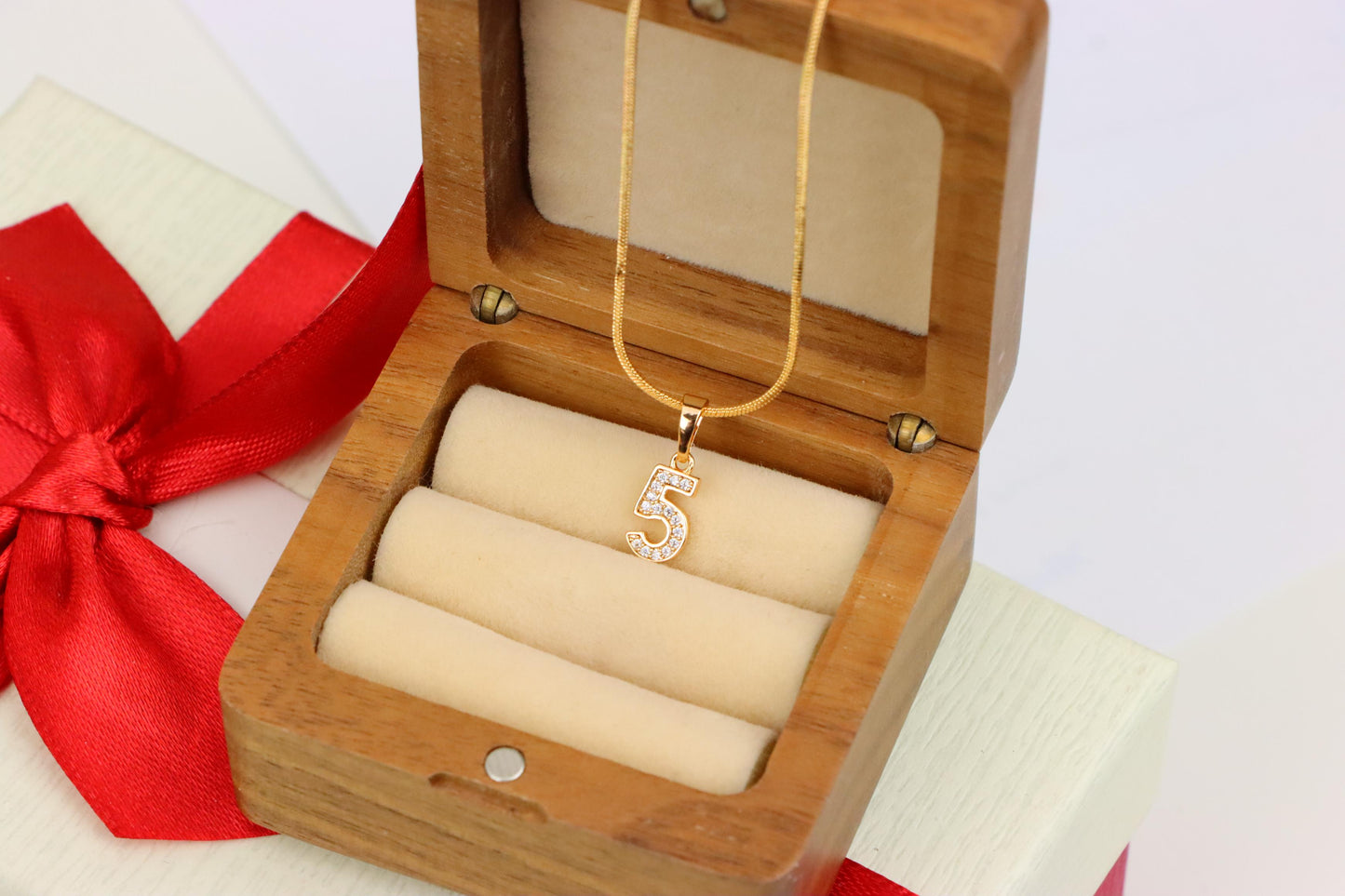Rose Gold Number 5 Pendant with Crystals – 18K Gold Plated Charm, XPPT1345 (2132-8)