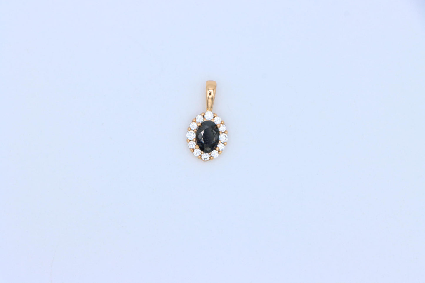 Black Oval Pendant with Sparkling Halo in Gold-Plated Brass Setting, XPPT1814 (2153-4)
