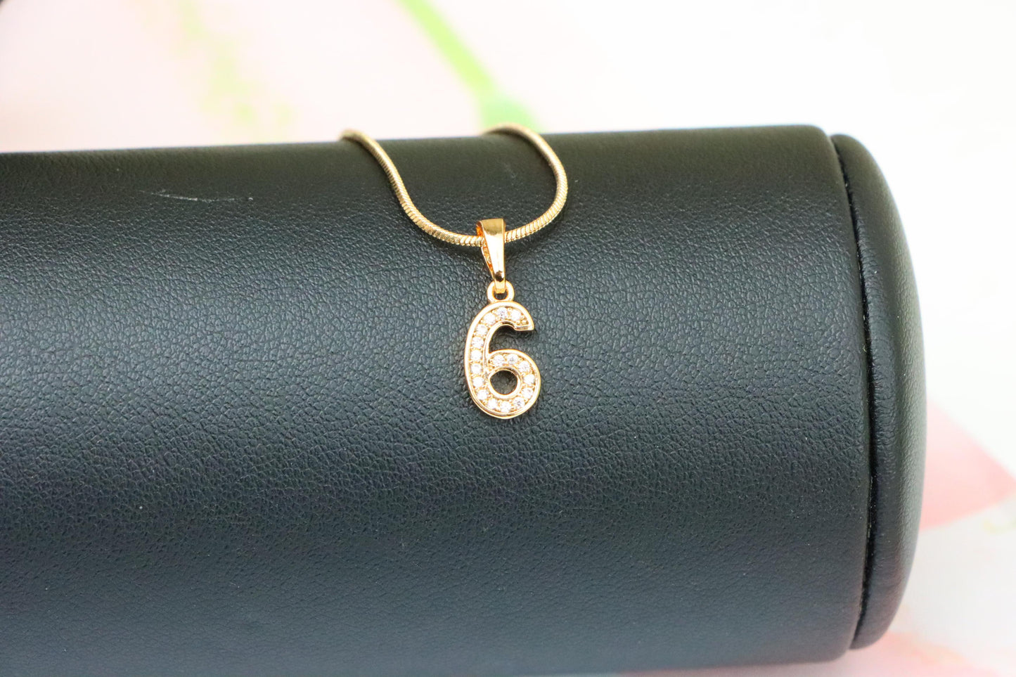 Rose Gold Number 6 Pendant with Crystals – 18K Gold Plated Charm, XPPT1346 (2132-8)
