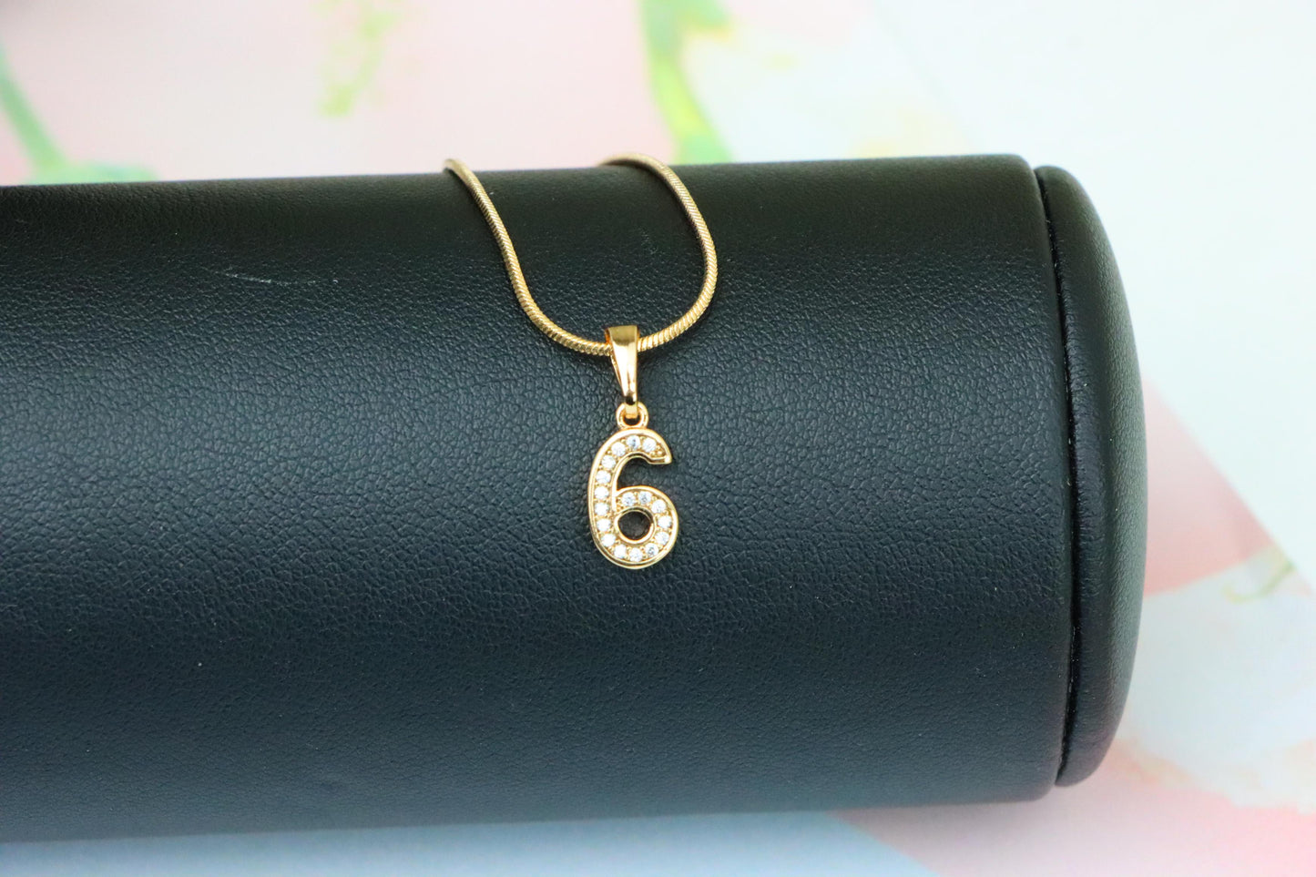 Rose Gold Number 6 Pendant with Crystals – 18K Gold Plated Charm, XPPT1346 (2132-8)