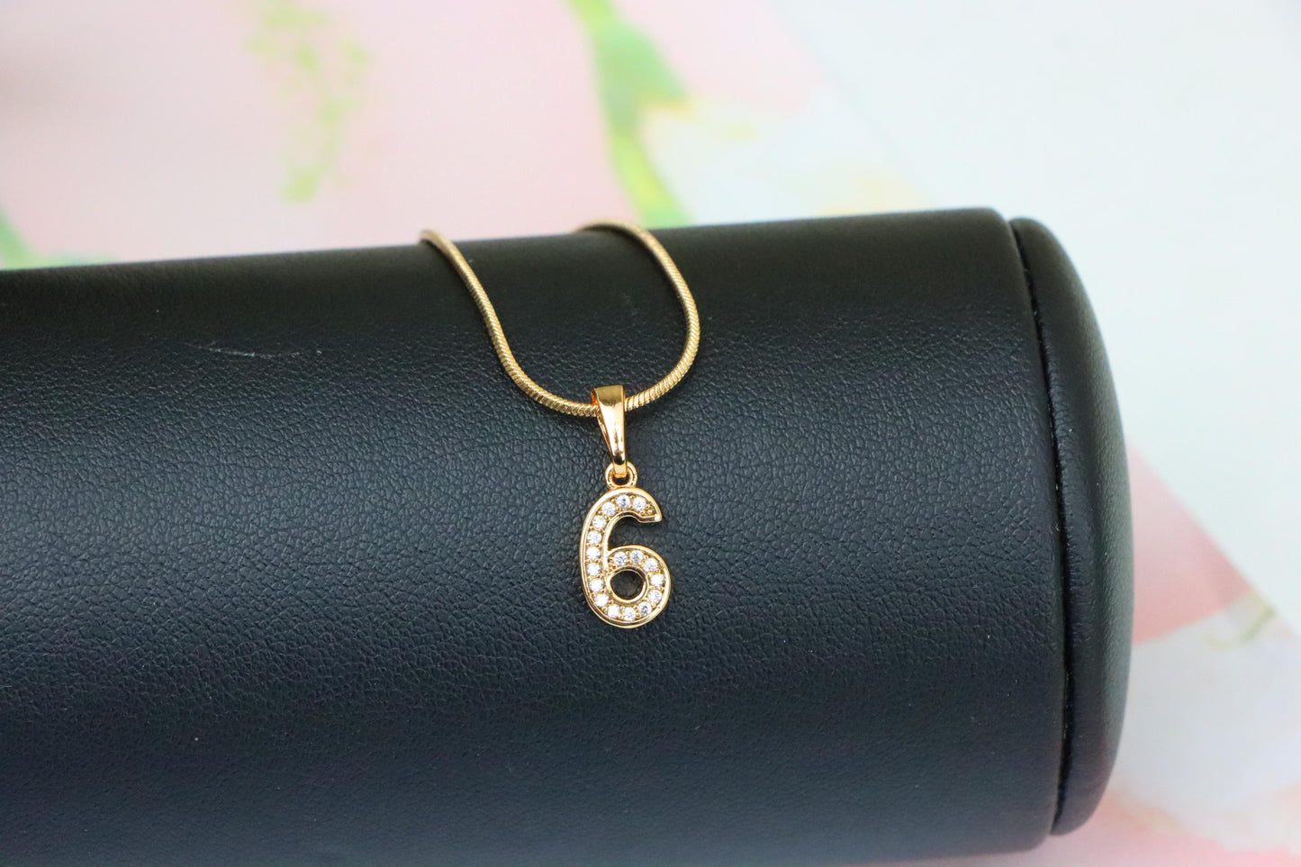 Rose Gold Number 6 Pendant with Crystals – 18K Gold Plated Charm, XPPT1346 (2132-8)