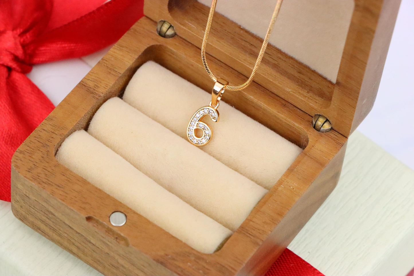Rose Gold Number 6 Pendant with Crystals – 18K Gold Plated Charm, XPPT1346 (2132-8)