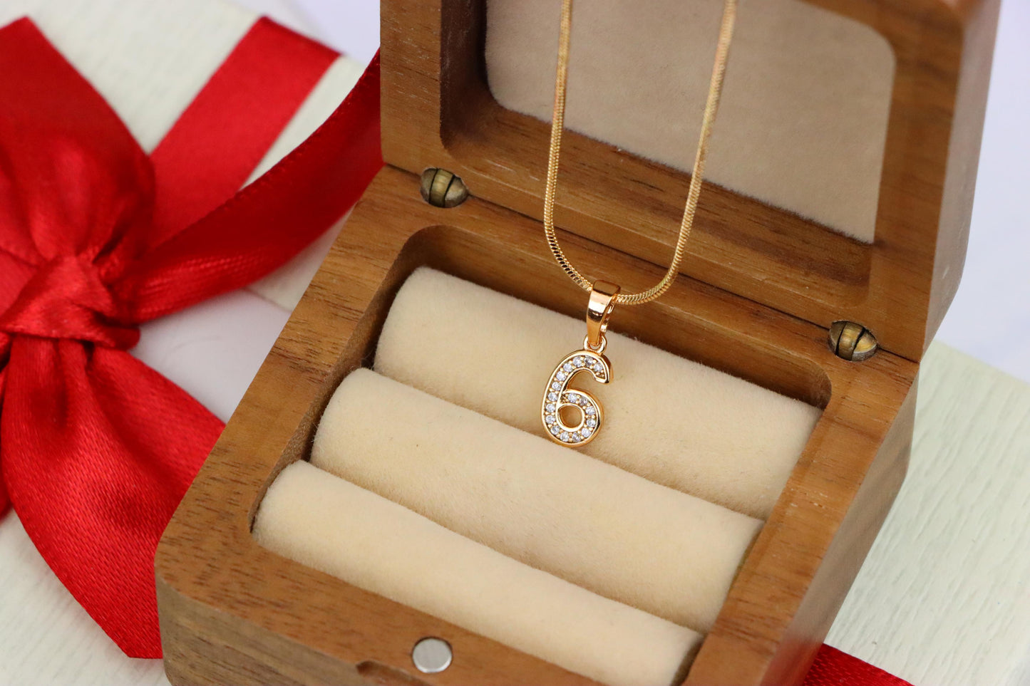 Rose Gold Number 6 Pendant with Crystals – 18K Gold Plated Charm, XPPT1346 (2132-8)