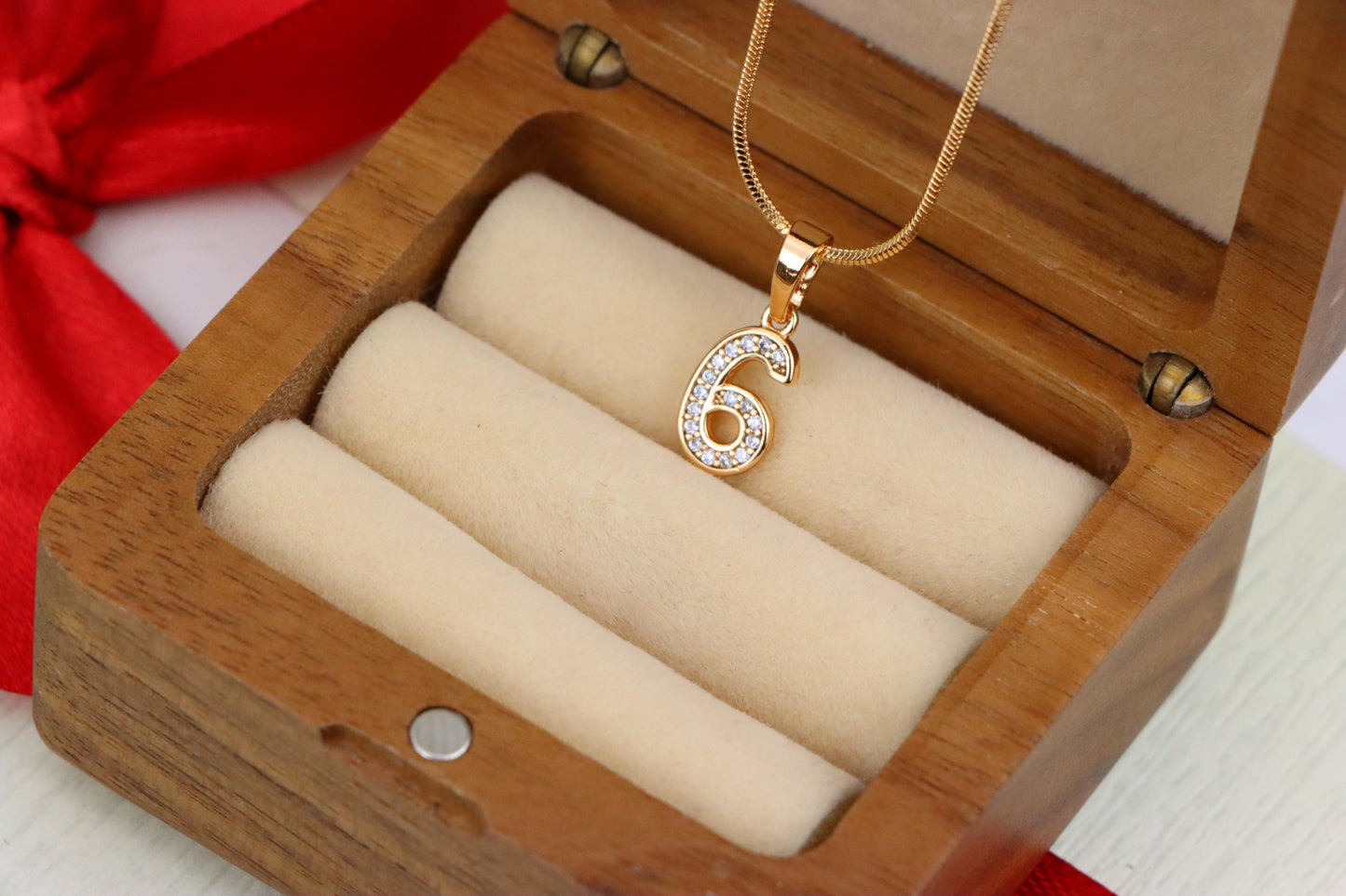 Rose Gold Number 6 Pendant with Crystals – 18K Gold Plated Charm, XPPT1346 (2132-8)