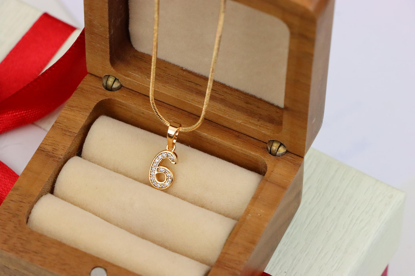 Rose Gold Number 6 Pendant with Crystals – 18K Gold Plated Charm, XPPT1346 (2132-8)