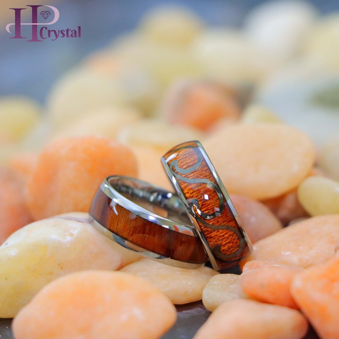 High Polished Domed with Rosewood/Hawaiian Koa Wood Inlay Tungsten Ring