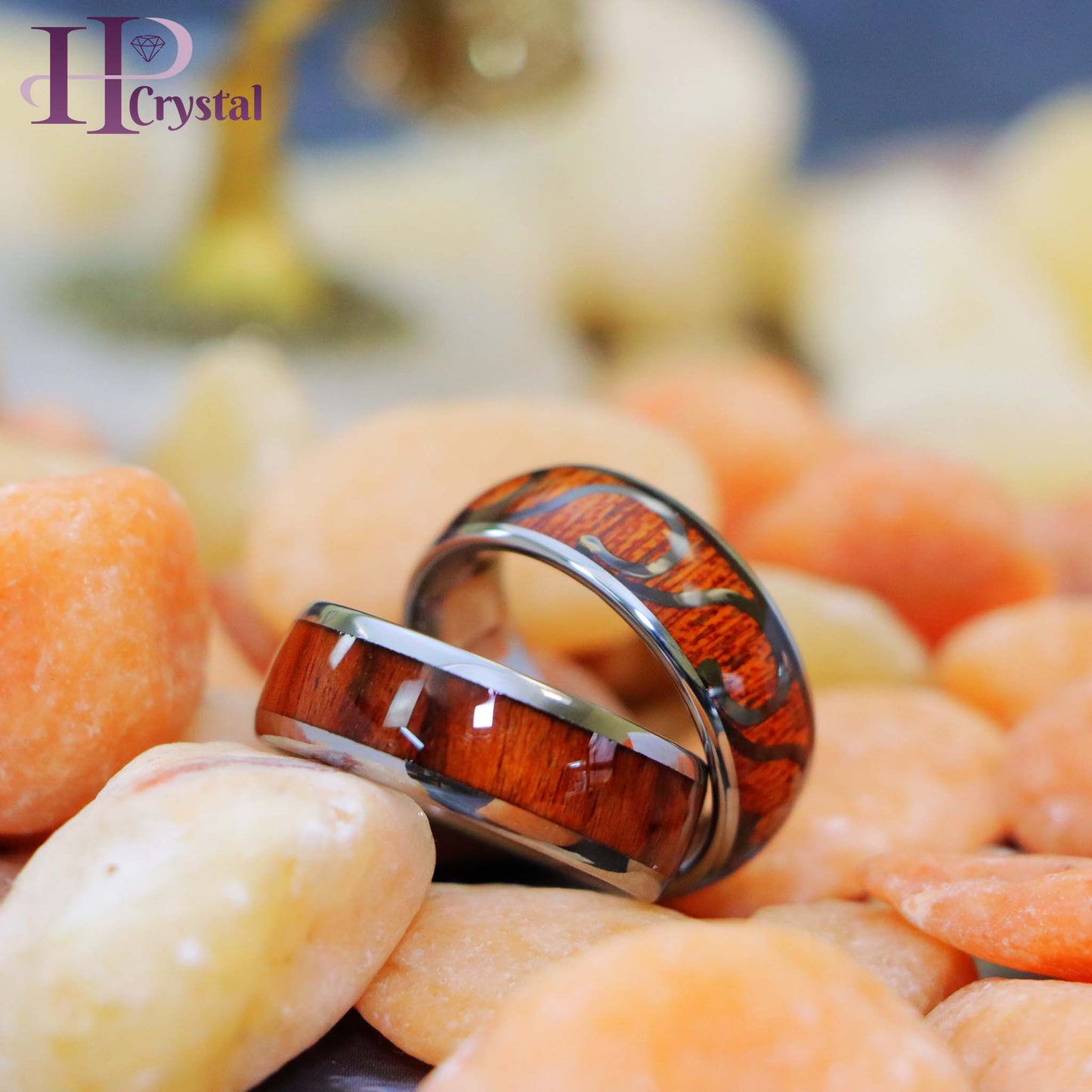 High Polished Domed with Rosewood/Hawaiian Koa Wood Inlay Tungsten Ring