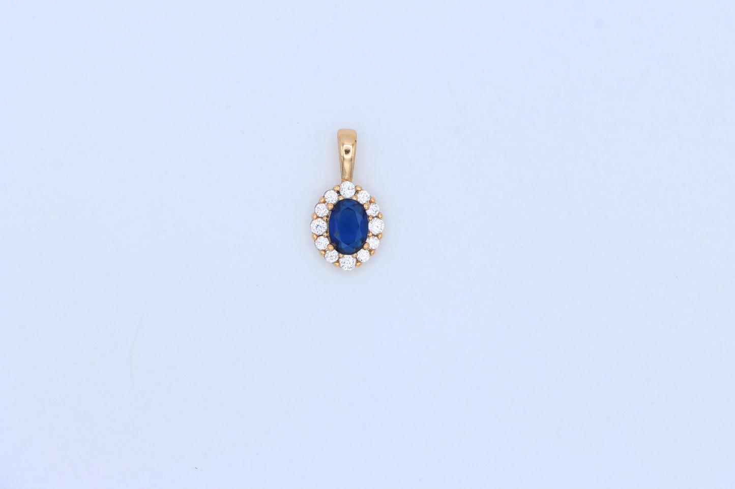 Royal Blue Oval Pendant with Halo in Gold-Plated Brass Setting, XPPT1815 (2153-4)