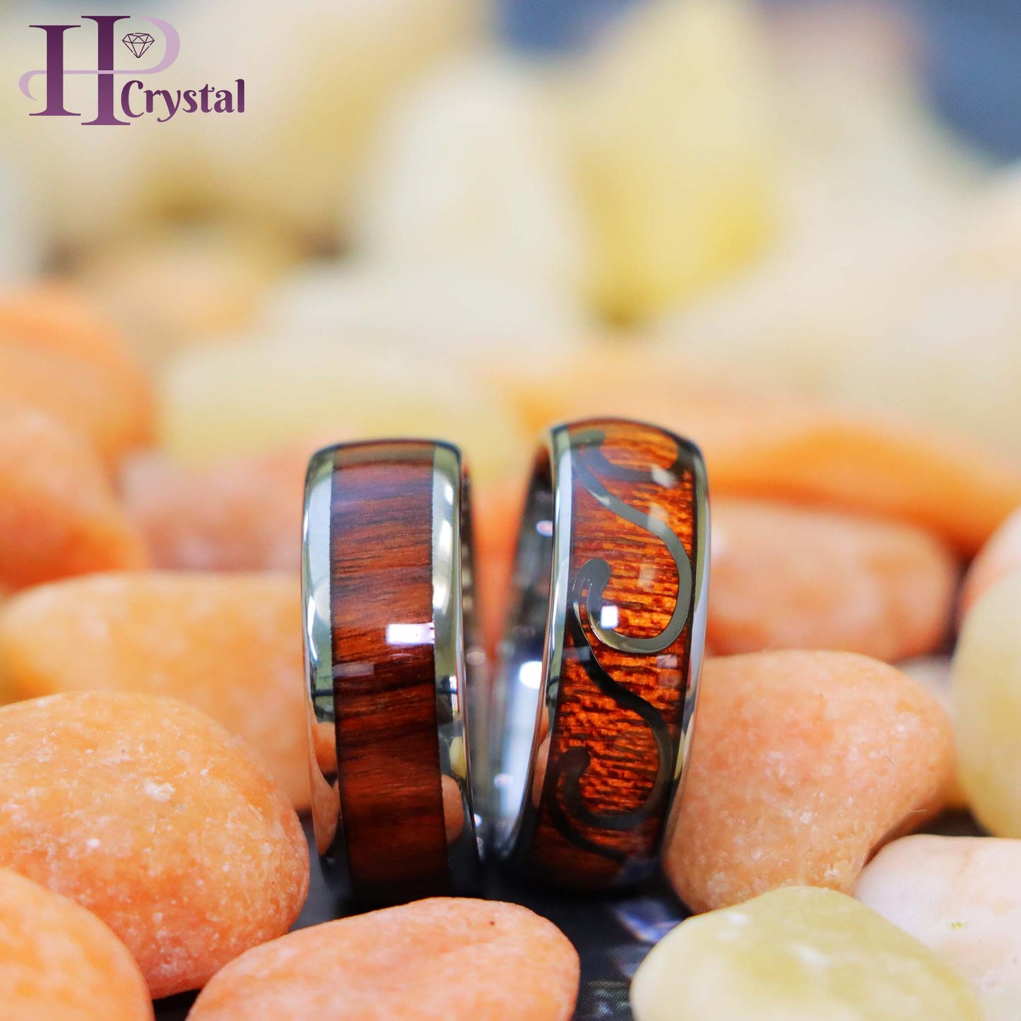 High Polished Domed with Rosewood/Hawaiian Koa Wood Inlay Tungsten Ring