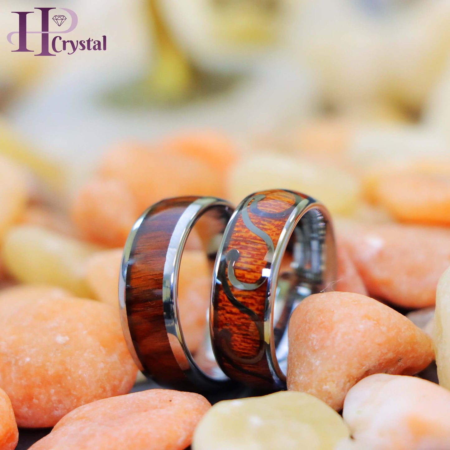 High Polished Domed with Rosewood/Hawaiian Koa Wood Inlay Tungsten Ring