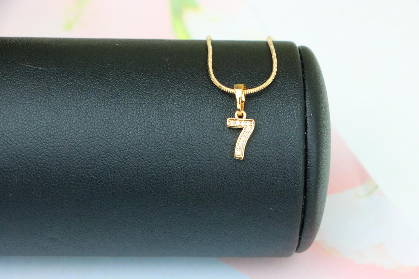 Rose Gold Number 7 Pendant with Crystals – 18K Gold Plated Charm, XPPT1347 (2132-8)